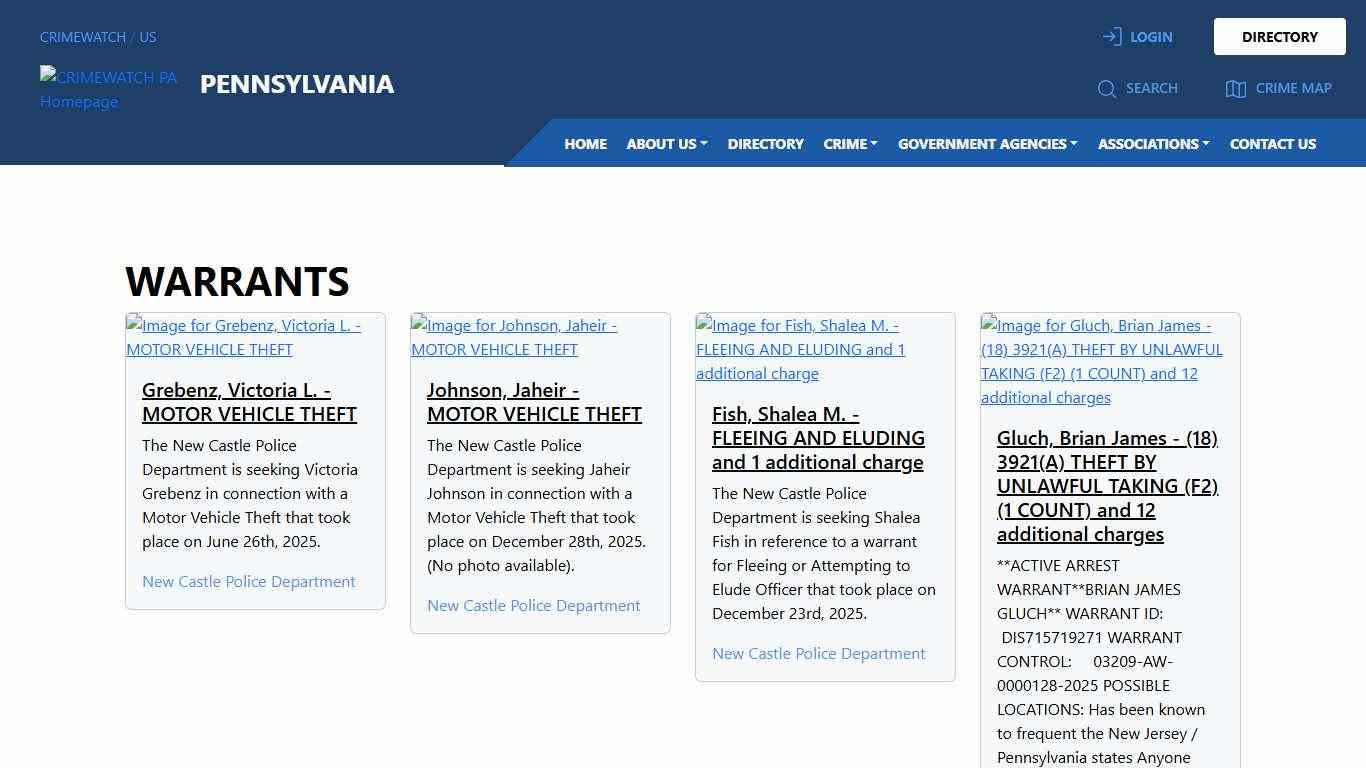 Pennsylvania Warrants CRIMEWATCH